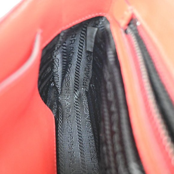 PRADA MILANO Logo Studs Chain Mini Shoulder Bag Calf Leather Fuoco Red 683RJ123 - Picture 12 of 16